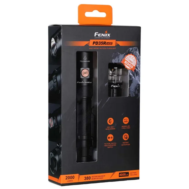 Фонарь тактический ручной Fenix PD35R ACE LED 2000 лм + наключный фонарь CL01 (черный) | Лимитированная серия — Photo 7