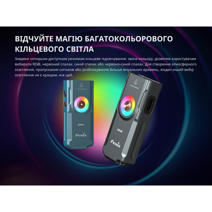 Ліхтар наключний Fenix E06R, чорно-коричневий | Лімітована серія