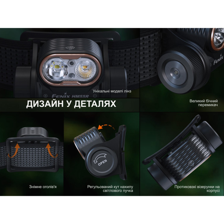 Ліхтар налобний Fenix HM55R з червоним світлом, фіолетовий 1200 лм