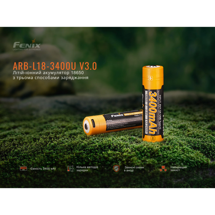 Акумулятор 18650 Fenix (3400 mAh) Type-C V3.0 