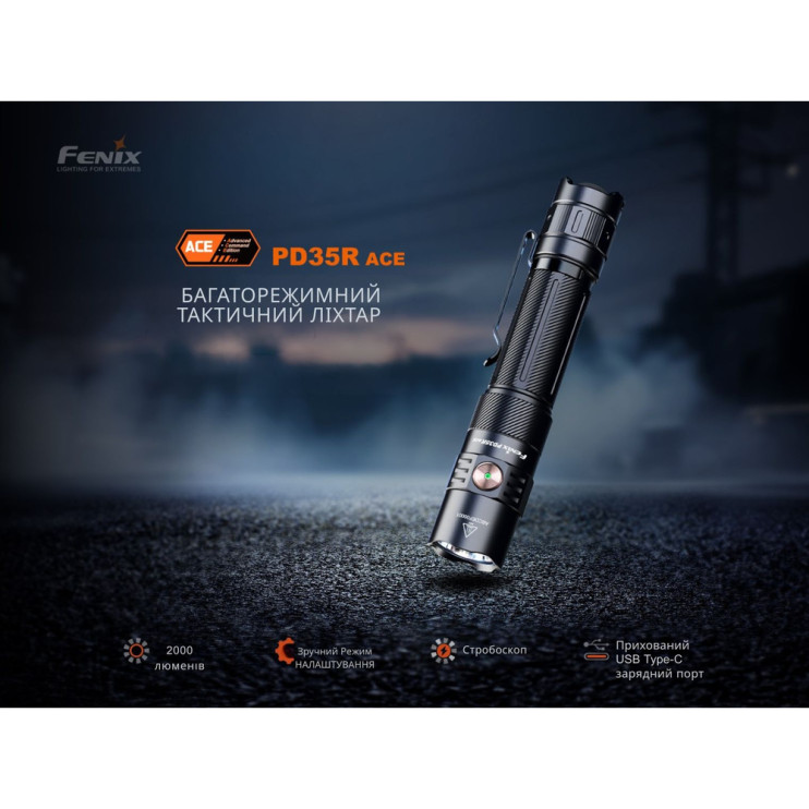 Фонарь тактический ручной Fenix PD35R ACE LED 2000 лм + наключный фонарь CL01 (черный) | Лимитированная серия  