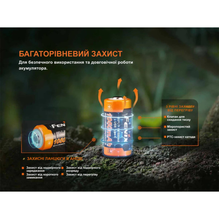 Аккумулятор 16340 Fenix (1050 mAh) Type-C  