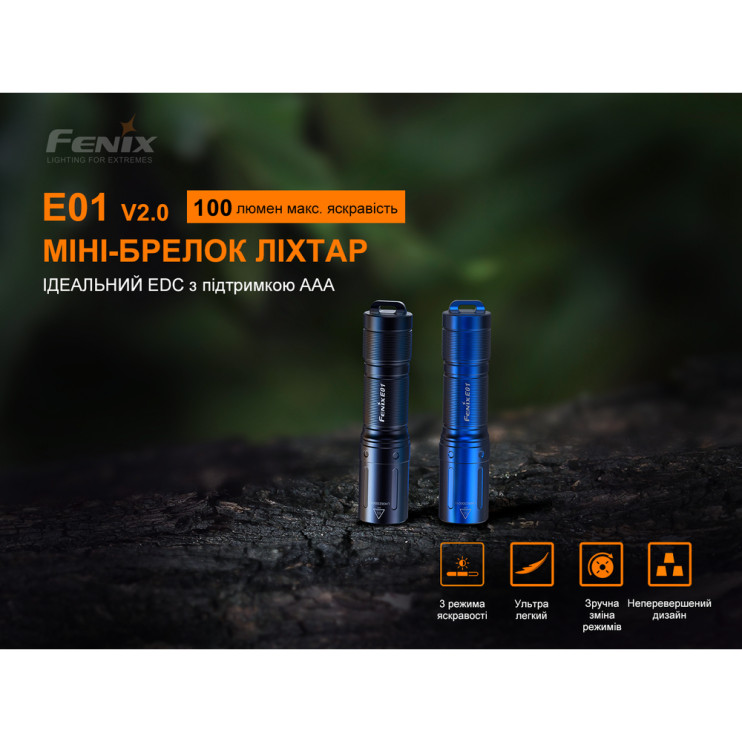 Фонарь Fenix E01 V2.0, черный  
