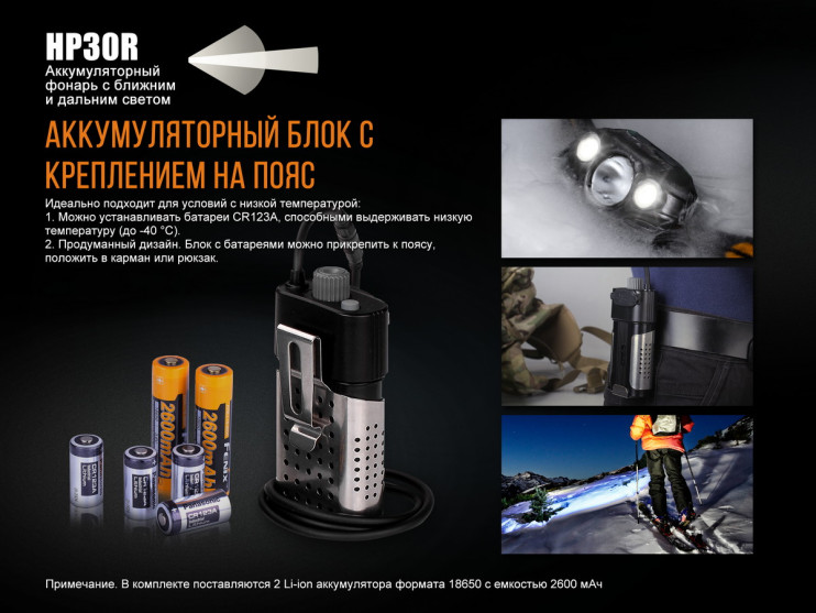 Налобный фонарь Fenix HP30R, черный  
