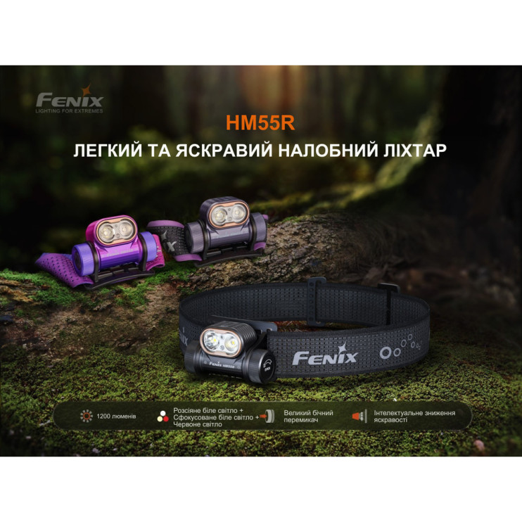 Фонарь налобный Fenix HM55R с красным светом, розовый 1200 лм  