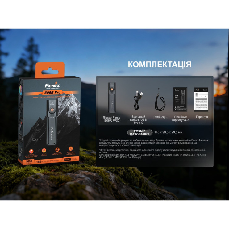 Фонарь наключный Fenix E06R PRO, черный  